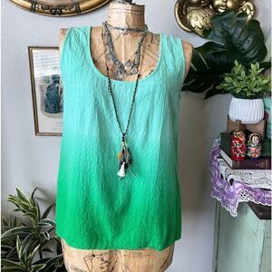 Produce Company Mint To Kelly Green Ombré 100% Cotton Sleeveless Blouse Sz M